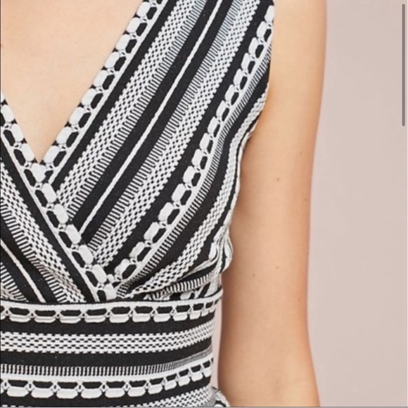 Anthropologie Vanessa Virginia Black White Upton Peplum Top - Picture 3 of 8